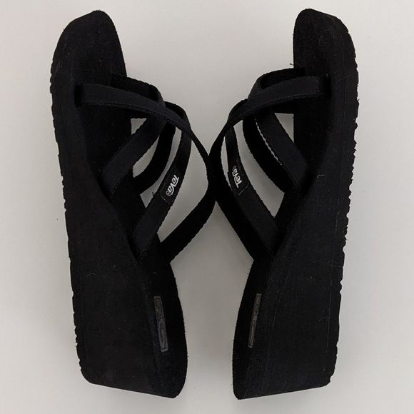 Teva Mush Black Strappy Thong Platform Wedge Flip Flops Sandals Women's 6 - Picture 7 of 8